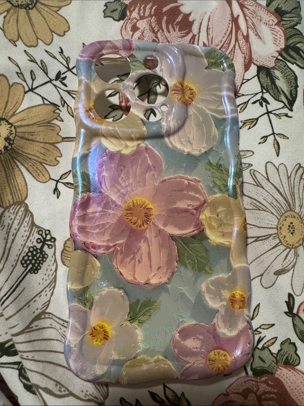 Floral Pastel Phone Case - Pink & Cream Flower Design